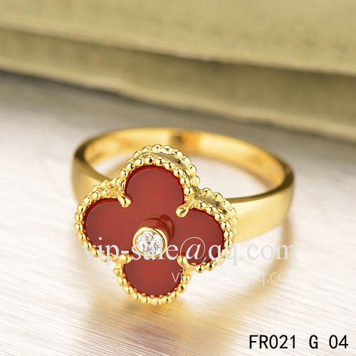 Premium replica Van Cleef Vintage Alhambra Ring In Yellow Gold With Carnelian