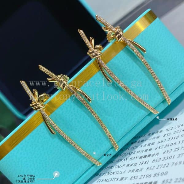Tiffany Knot Drop Earrings in Yellow Gold/Rose Gold with Diamonds