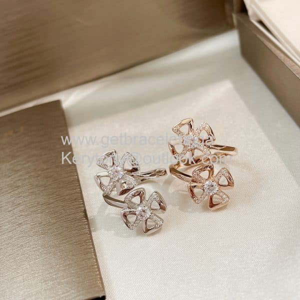 Fiorever Ring with Two Diamonds and Pave Diamonds Rose Gold and White Gold AAA Quality Replica