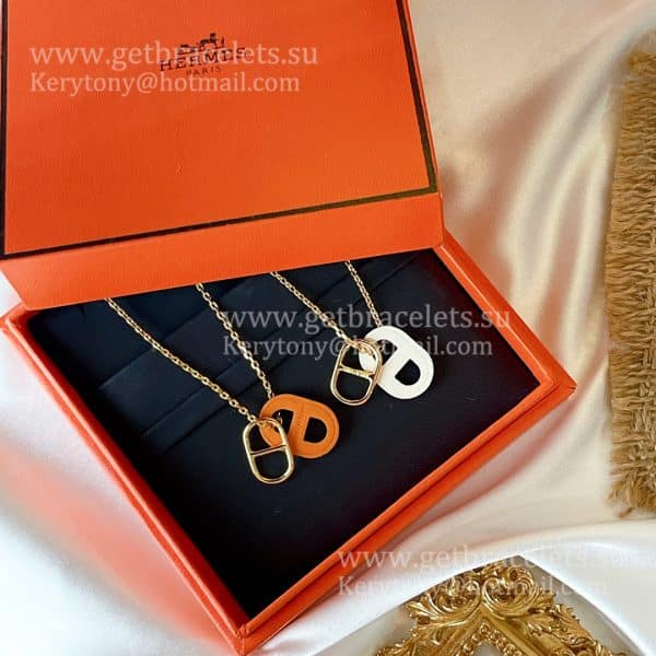 Hermes Swift Classic O’Maillon Necklace Yellow Gold With Leather Onange/White Luxurious Knock-off