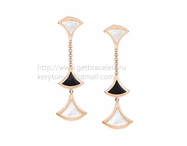 DIVAS’ Dream Earrings Rose Gold with Onyx and Mother of Pearl