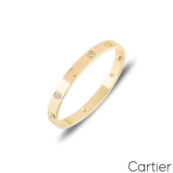 Imitation Cartier Men and Women Yellow Gold Love Bracelet 4 Diamonds B6035916 (New Version – Prevent Screws Fall Out)
