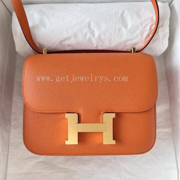 Handmade Hermes Constance 18cm In Epsom Calfskin Orange With Gold