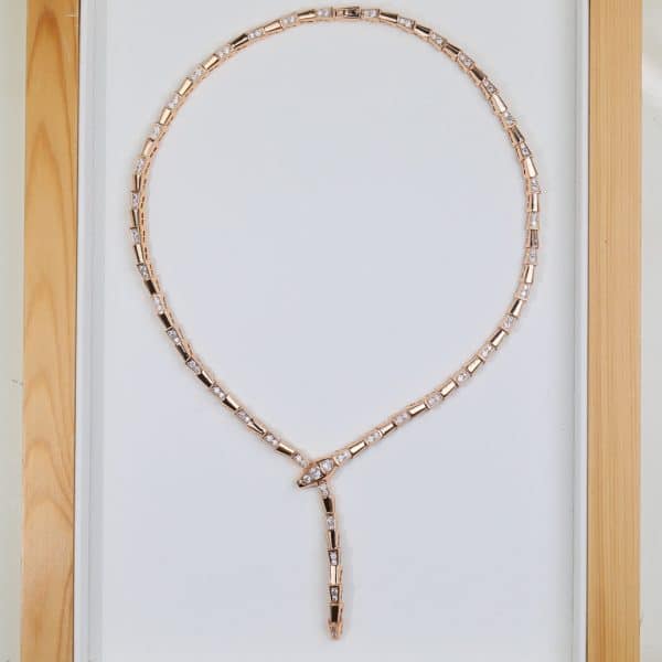 Serpenti Viper Thin Necklace with Full Pave Diamonds Rose Gold/Yellow Gold/White Gold