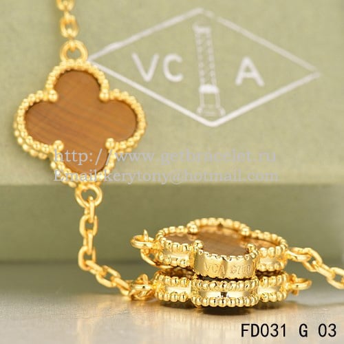 Van Cleef & Arpels Vintage Alhambra Necklace Yellow Gold 20 Motifs With Tiger’s Eye Mother Of Pearl