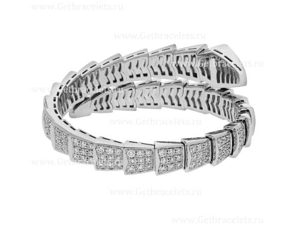 Serpenti Viper One-coil Bracelet in 18K White Gold and Full Pave Diamonds