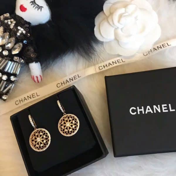 Christian Dior Vintage Openwork Brass Flower Design Pendant Ladies Premium replica Diamonds Compass Hoop Earrings