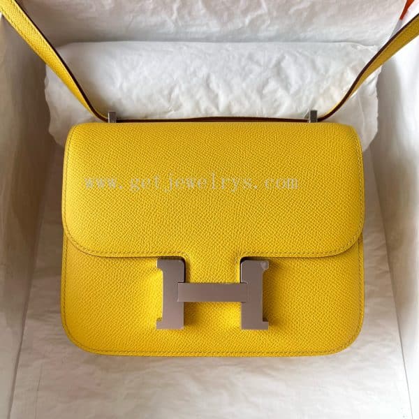 Handmade Hermes Constance 18cm In Epsom Calfskin Naples Yellow With Silver