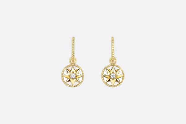 2018 Latest Dior Rose Des Vents MOP Pendant Paved Eight-pointed Star Ladies Diamonds Earrings Yellow Gold JRDV95057_0000