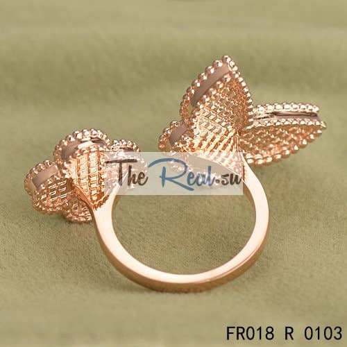 Van Cleef Arpels Luck Alhambra Between The Finger Ring Pink Gold With White and Grey Mother Of Pearl
