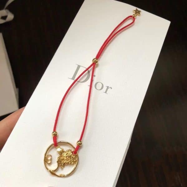 Fall Latest Style Christian Dior Diorelita Yellow Gold Hydrangea Pattern Red Cotton Cord Bracelet For Womens B0914ANIMT_D309