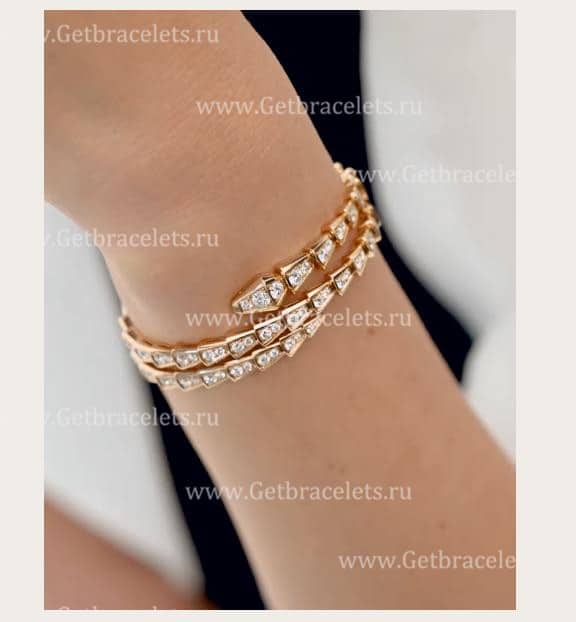Serpenti Viper Two-Coil 18K Rose Gold Bracelet set with Pave Diamonds