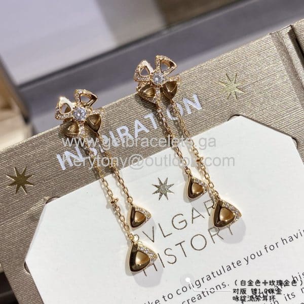 Fiorever Chain Earrings with Two Diamonds and Pave Diamonds Rose Gold and White Gold AAA Replica