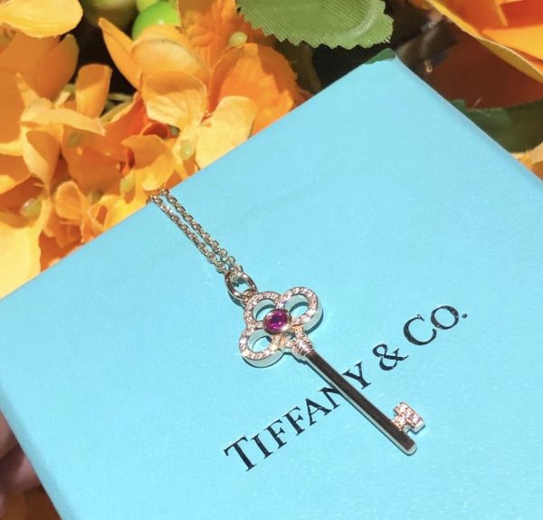 Best Christmas Gift Tiffany Keys Mini Crown Key Charm Pink Crystal Womens Rosed Gold Diamonds Necklace Silver