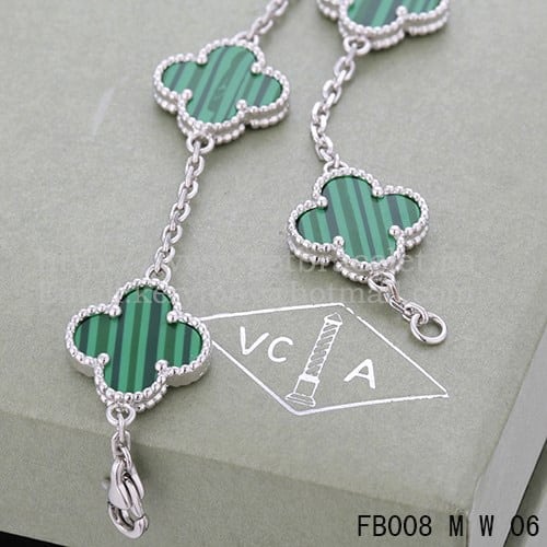 Van Cleef & Arpels Vintage Alhambra Bracelet 5 Motifs White Gold With Malachite Mother Of Pearl