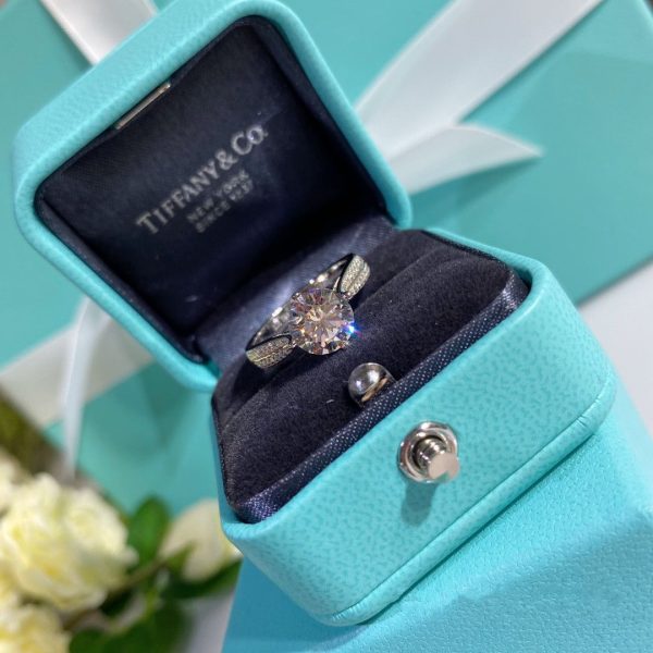 Womens Tiffany Harmony Double Row Diamonds 925 Sterling Silver Engagement Ring