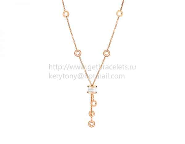 B.zero1 Rose Gold Necklace with White Ceramic and Pave Diamonds