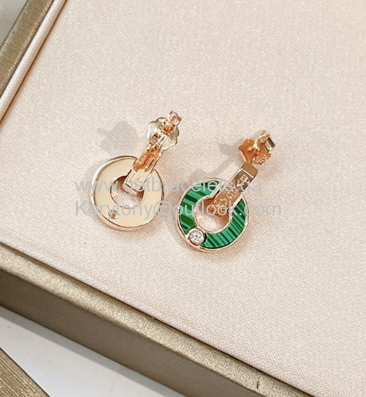 Earrings Rose Gold with Malachite and Diamonds Perfect Replica