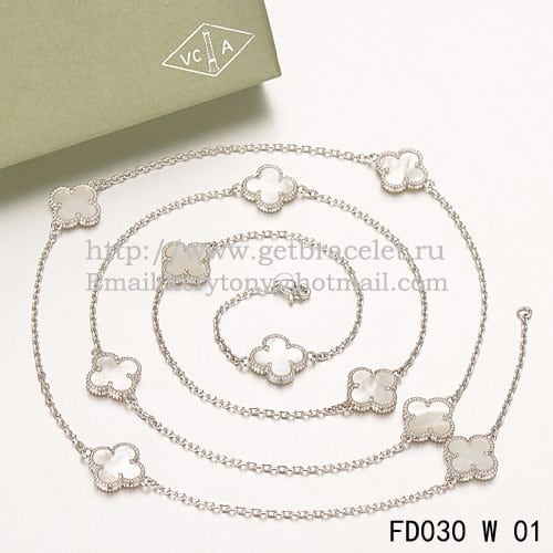 Van Cleef & Arpels Vintage Alhambra Necklace White Gold 10 Motifs With White Mother Of Pearl