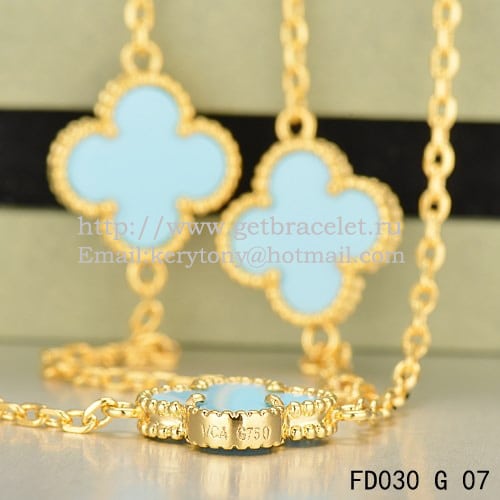 Van Cleef & Arpels Vintage Alhambra Necklace Yellow Gold 10 Motifs With Turquoise Mother Of Pearl