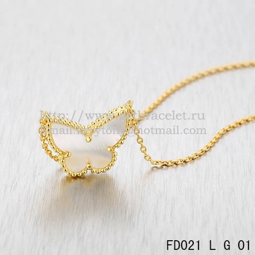 Van Cleef Arpels Lucky Alhambra Butterfly Pendant Yellow Gold With White Mother Of Pearl