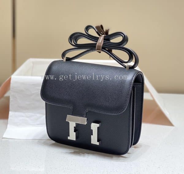Handmade Hermes Constance 18cm In Epsom Calfskin Black With Silver