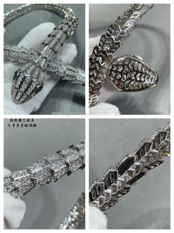 Serpenti Large Emerald and Diamond Necklace White Gold with Diamonds