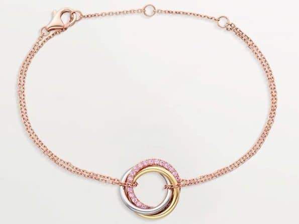 Replica Cartier Trinity Bracelet White Gold/Yellow God with Pink Diamonds For Womens