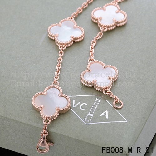 Van Cleef & Arpels Vintage Alhambra Bracelet 5 Motifs Pink Gold With White Mother Of Pearl