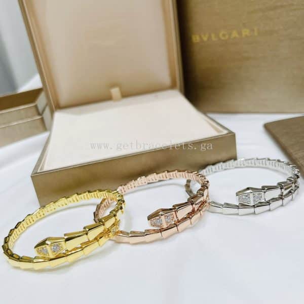 Serpenti Viper Bracelet With Demi-Pave Diamonds Yellow Gold/Rose Gold/White GOLD