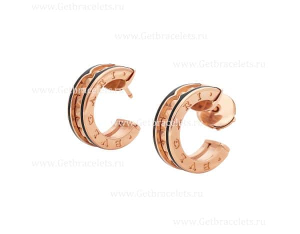 B.zero1 Rock Earrings with 18kt Rose Gold Pendant with Studded Spiral Black Ceramic Inserts on the Edges