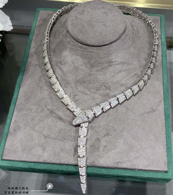 Serpenti Necklace 18K White Gold with Full Pave Diamonds