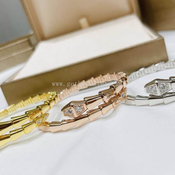 Serpenti Viper Bracelet With Demi-Pave Diamonds Yellow Gold/Rose Gold/White GOLD