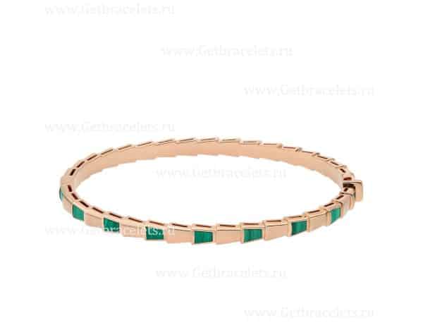 Serpenti Viper 18K Rose Gold thin Bangle Bracelet set with Malachite Elements