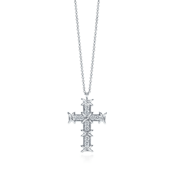 Hot Tiffany Schlumberger Ten Stone Cross Pendant Necklace Diamonds America Sale Online Lady 23926261/23926296