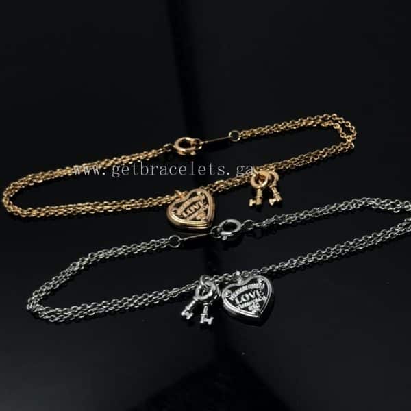 Return to Tiffany Love Heart Tag Key Bracelet in Silver/Rose Gold