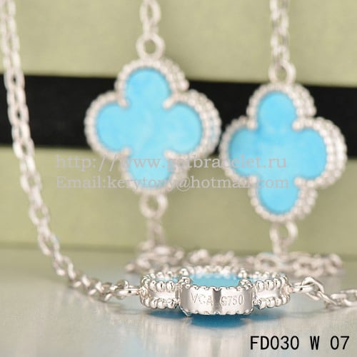 Van Cleef & Arpels Vintage Alhambra Necklace White Gold 10 Motifs With Turquoise Mother Of Pearl