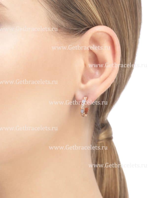 Serpenti Viper 18K Rose Gold Earrings with Mother of Pearl Elements and Pave Diamonds