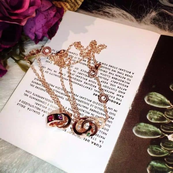 necklace with Pink Gold with Blue Sapphires and Tsavorite