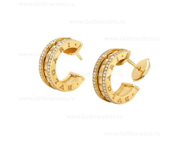 B.zero1 Rock Earring with 18kt Yellow Gold Pendant with Studded Spiral Pave Diamonds on the Edges