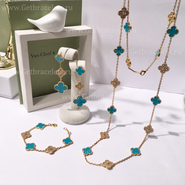 Replica Van Cleef Arpels Vintage Alhambra With Diamonds Agate Set (3pcs)