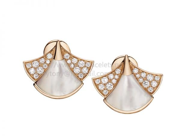 DIVAS’ Dream Earrings Rose Gold Set with Mother of Pearl and Pave Diamonds