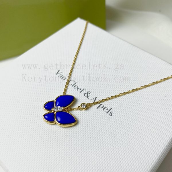 Van Cleef Arpels Two Butterfly Necklace/Earrings/Ring Yellow Gold with Diamonds and Lapis Lazuli