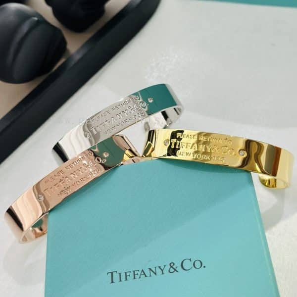 Return to Tiffany Narrow Cuff in Sterling Silver/Rose Gold/Yellow Gold with Diamonds
