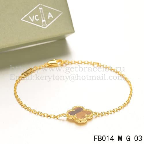 Van Cleef & Arpels Sweet Alhambra Bracelet Yellow Gold With Tiger’s Eye Mother Of Pearl