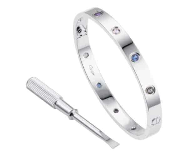 New Arrival Cartier Love Bracelet White Gold Colorful Diamonds B6036317
