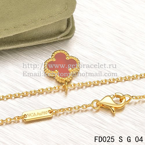Van Cleef & Arpels Sweet Alhambra Pendant Yellow Gold With Carnelian Mother Of Pearl 9mm