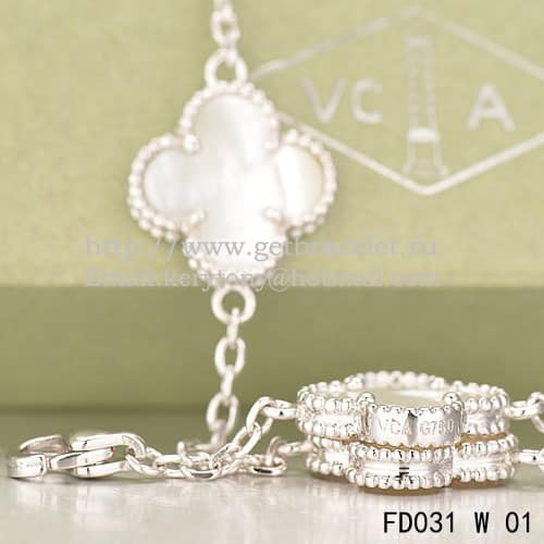 Van Cleef & Arpels Vintage Alhambra Necklace White Gold 20 Motifs With White Mother Of Pearl