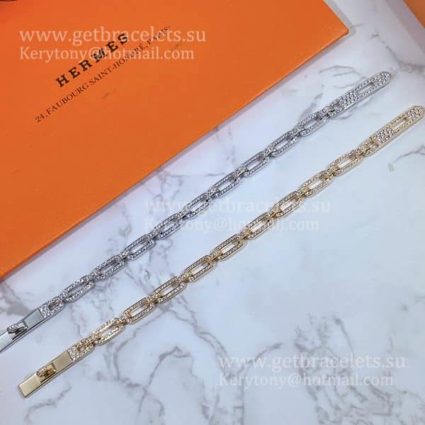 Hermes Women Kelly Chaine Bracelet With Diamonds Silver/Rose Gold/Yellow Gold Replica
