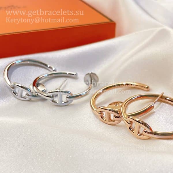 2021 Hermes Chaine D’Ancre Enchainee Earrings Silver/Yellow Gold/Rose Gold